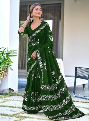 Batik butterfly hand block mulmul cotton sarees 1