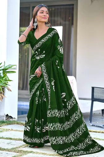 Batik butterfly hand block mulmul cotton sarees