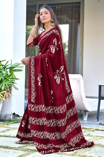 Batik butterfly hand block mulmul cotton sarees