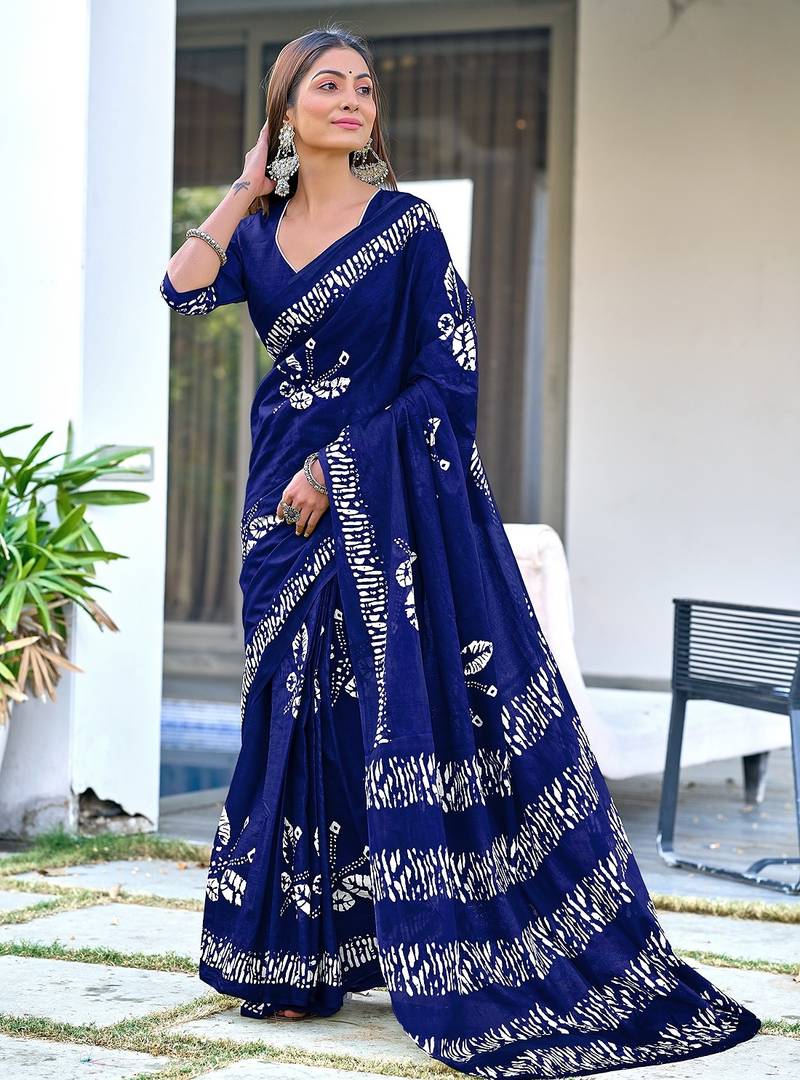 Batik butterfly hand block mulmul cotton sarees