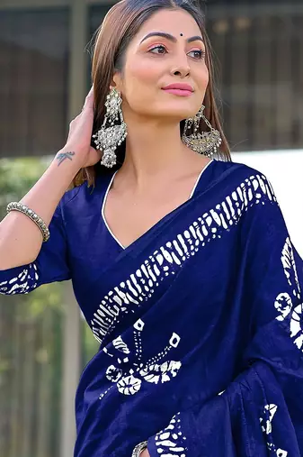 Batik butterfly hand block mulmul cotton sarees