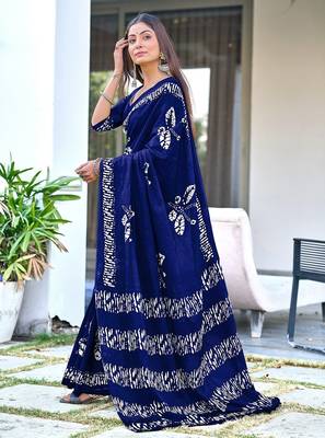 Batik butterfly hand block mulmul cotton sarees 3