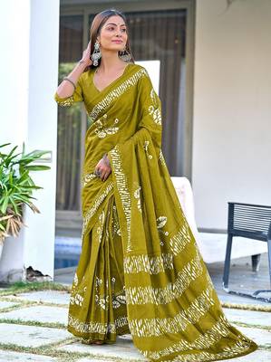 Batik butterfly hand block mulmul cotton sarees 1