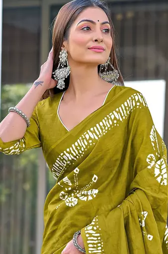Batik butterfly hand block mulmul cotton sarees