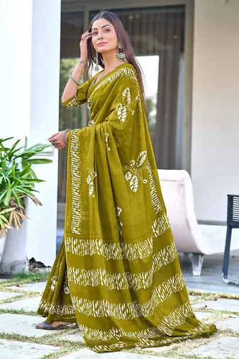 Batik butterfly hand block mulmul cotton sarees
