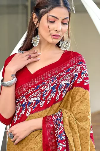 Hand batik print mulmul cotton sarees
