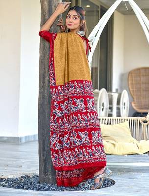 Hand batik print mulmul cotton sarees 4