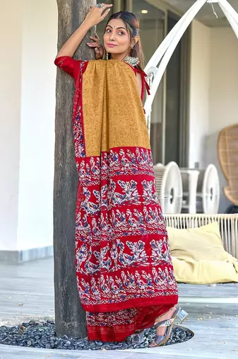Hand batik print mulmul cotton sarees