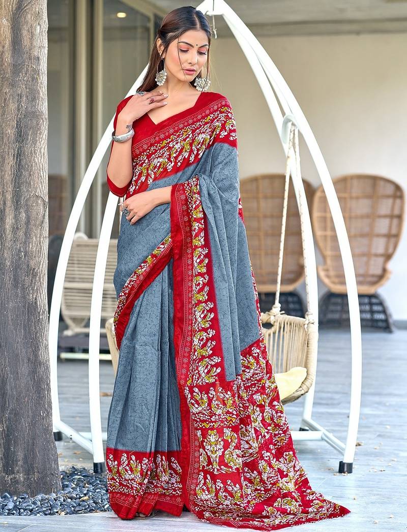 Hand batik print mulmul cotton sarees