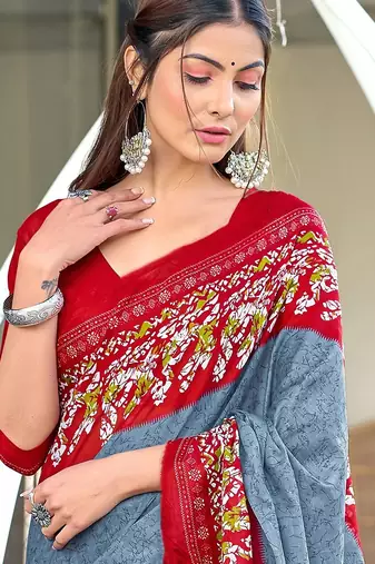 Hand batik print mulmul cotton sarees