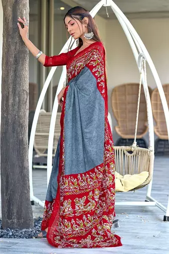 Hand batik print mulmul cotton sarees