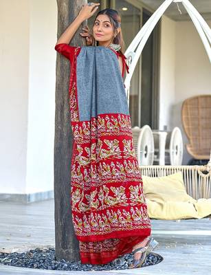 Hand batik print mulmul cotton sarees 4