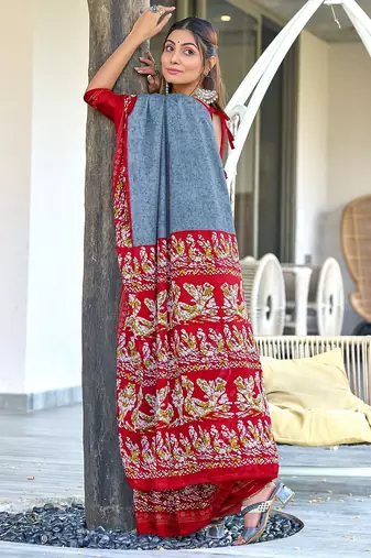 Hand batik print mulmul cotton sarees