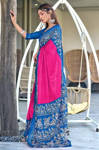 Hand batik print mulmul cotton sarees