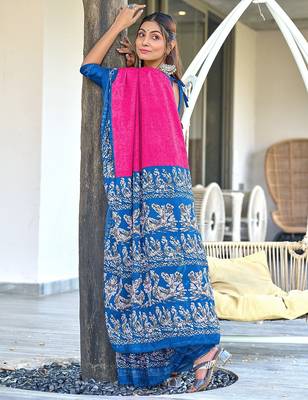 Hand batik print mulmul cotton sarees 4