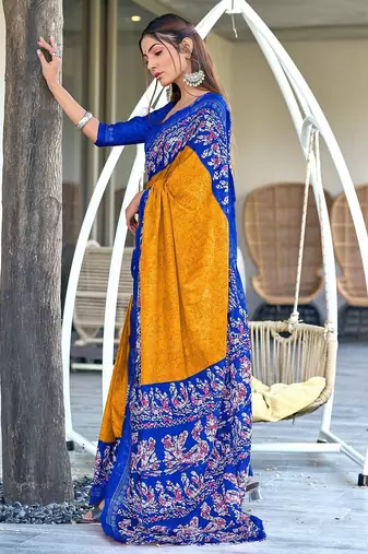 Hand batik print mulmul cotton sarees