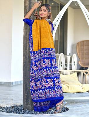 Hand batik print mulmul cotton sarees 4