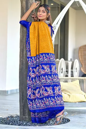 Hand batik print mulmul cotton sarees