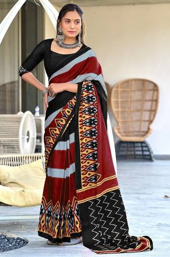 Pure mulmul cotton hand block print sarees
