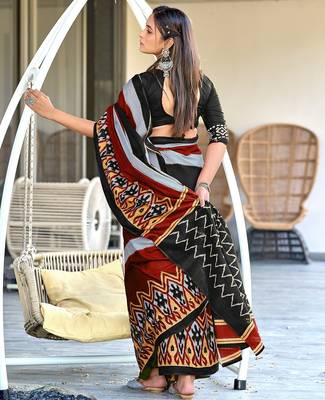 Pure mulmul cotton hand block print sarees 4
