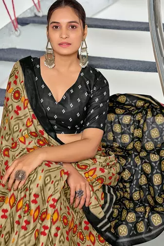 Ikkat test block print mulmul cotton sarees
