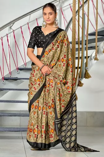 Ikkat test block print mulmul cotton sarees
