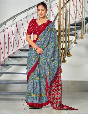 Ikkat test block print mulmul cotton sarees 1