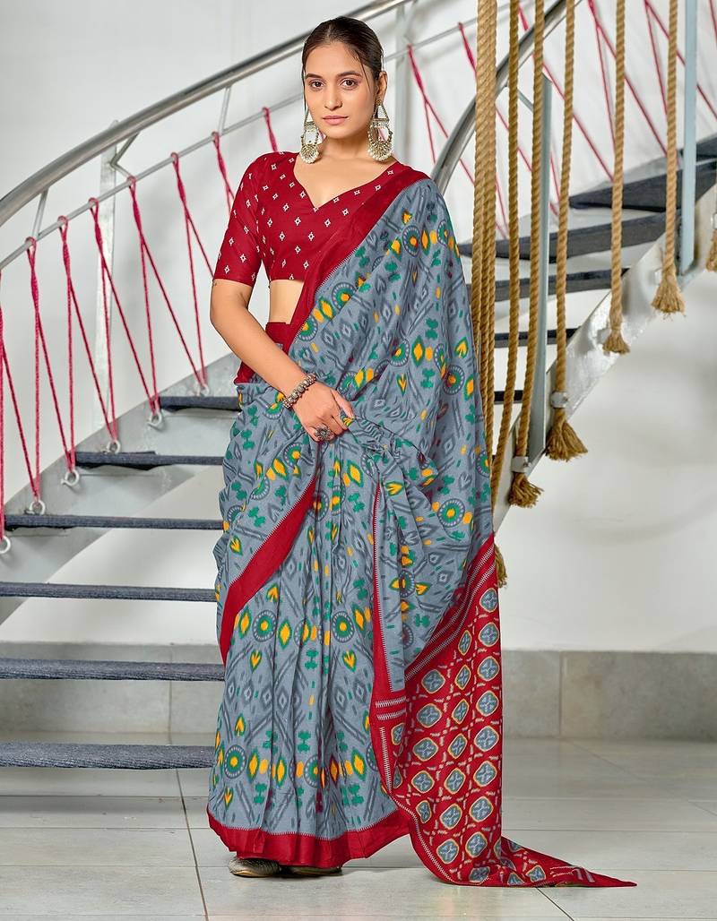 Ikkat test block print mulmul cotton sarees