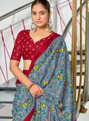 Ikkat test block print mulmul cotton sarees 2