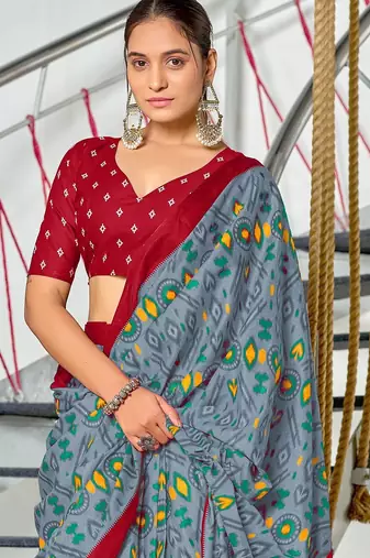 Ikkat test block print mulmul cotton sarees