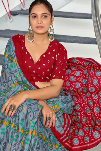 Ikkat test block print mulmul cotton sarees