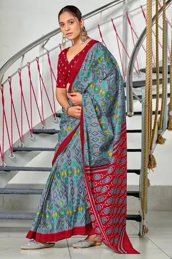 Ikkat test block print mulmul cotton sarees