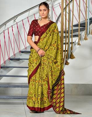 Ikkat test block print mulmul cotton sarees 1