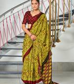 Ikkat test block print mulmul cotton sarees