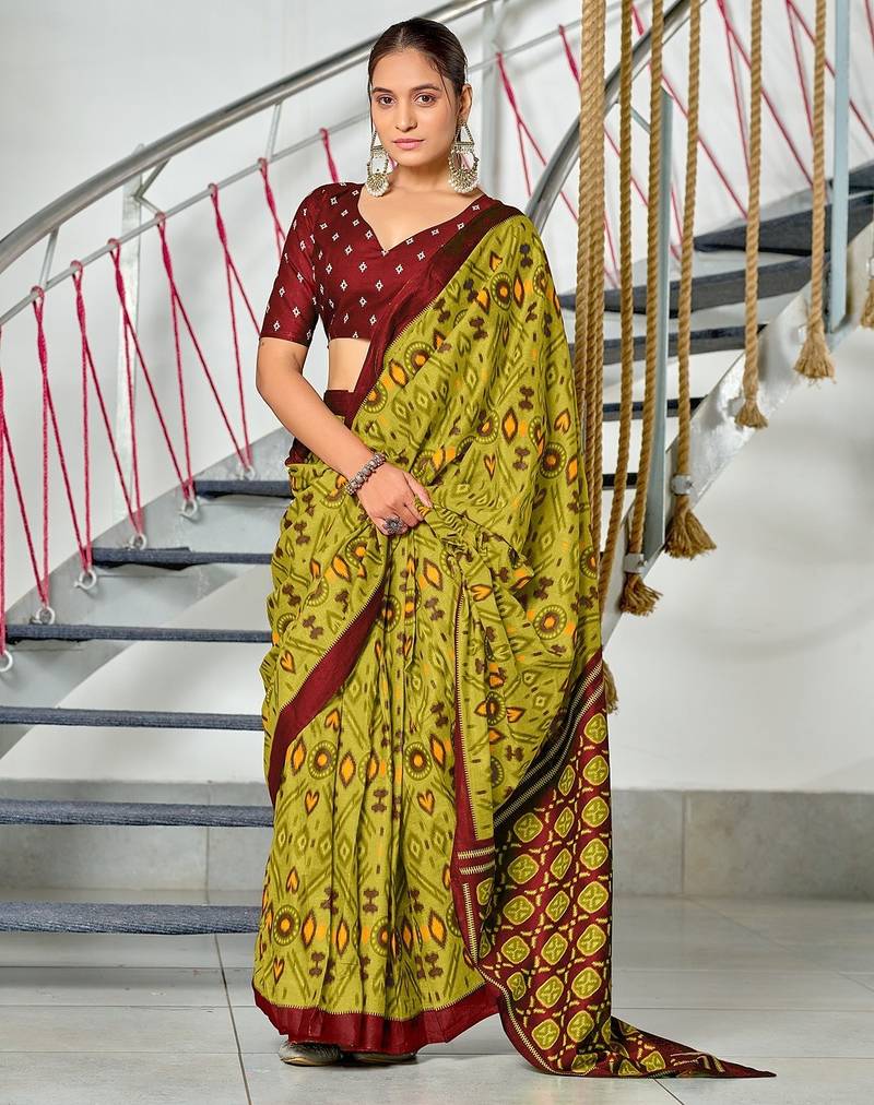 Ikkat test block print mulmul cotton sarees