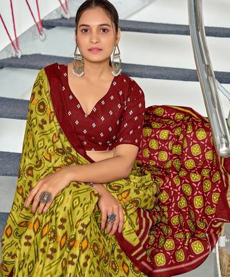 Ikkat test block print mulmul cotton sarees 3