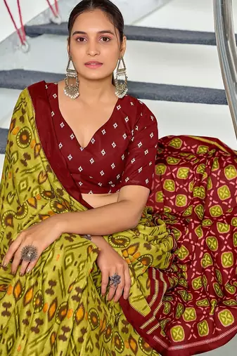 Ikkat test block print mulmul cotton sarees
