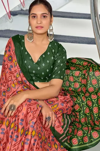 Ikkat test block print mulmul cotton sarees