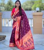 Maroon  Color Meenakari weawing  border Pethani silk saree