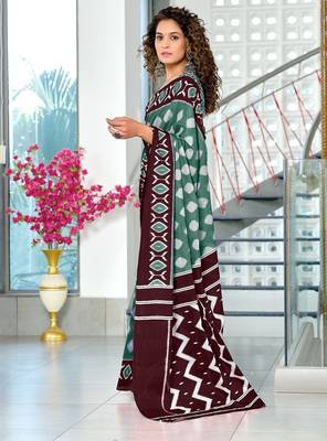 Hand block printed cotton mul saree with blouse 3