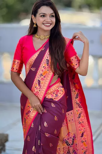 Maroon  Color Meenakari weawing  border Pethani silk saree