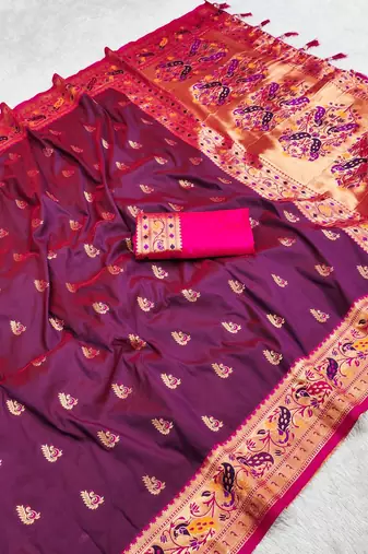 Maroon  Color Meenakari weawing  border Pethani silk saree