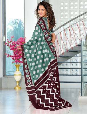 Hand block printed cotton mul saree with blouse 4