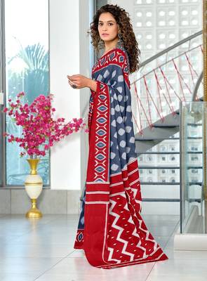 Hand block printed cotton mul saree with blouse 3