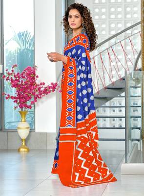 Hand block printed cotton mul saree with blouse 3