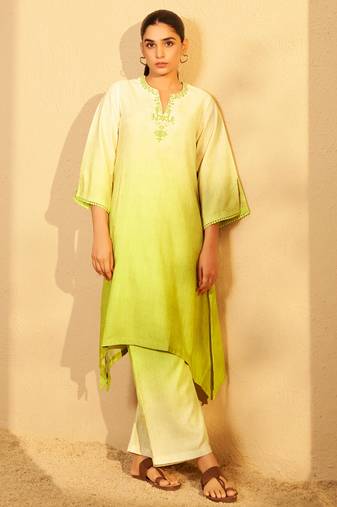 Lemon glow ombre embroidered coord set