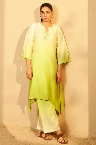 Lemon glow ombre embroidered coord set