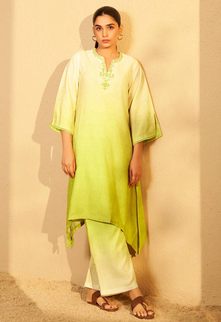 Lemon glow ombre embroidered coord set