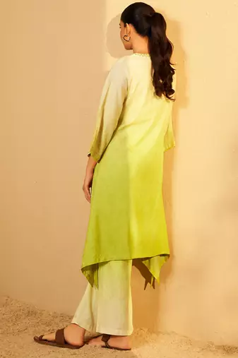 Lemon glow ombre embroidered coord set