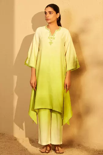 Lemon glow ombre embroidered coord set